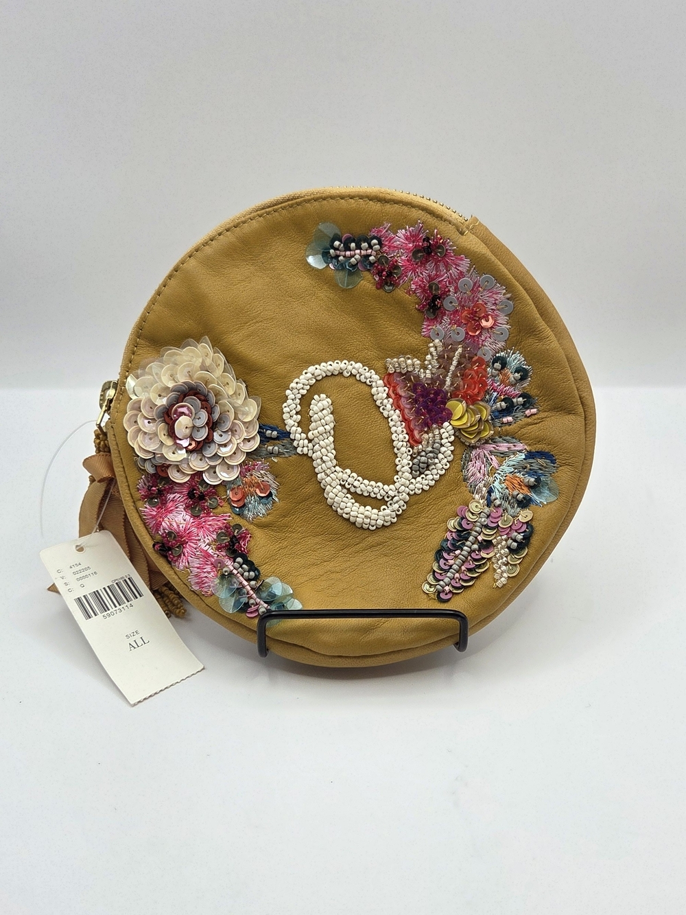 Anna Harlow Russo X Anthropologie Beaded Embroidered Monogram Round Pouch